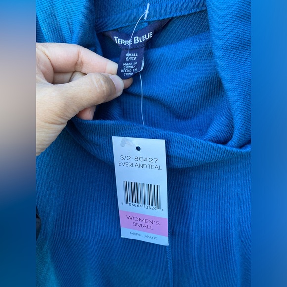 Terre Bleue Women's Short Sleeved Cowl Neck Top With Fringe Size S - Picture 2 of 9